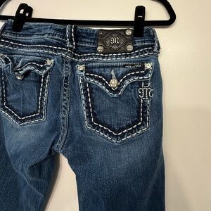 Miss Me Bootcut Jeans Size 28 Thick Stitch Embellished Pocket Medium Wash